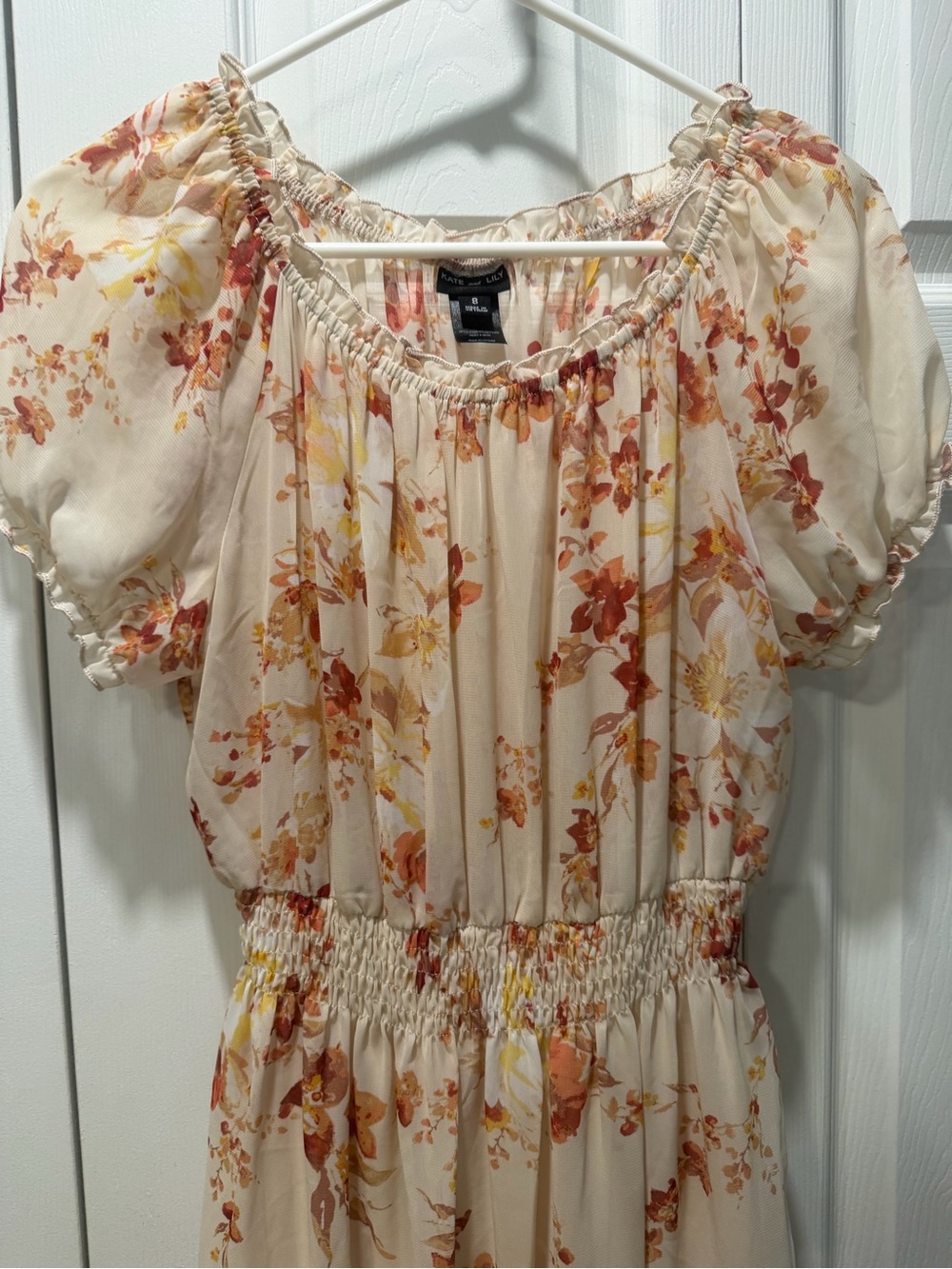 Kate and Lily -Smocked Cream Floral Maxi Dress with Puff Sleeves - Picture 2 of 7